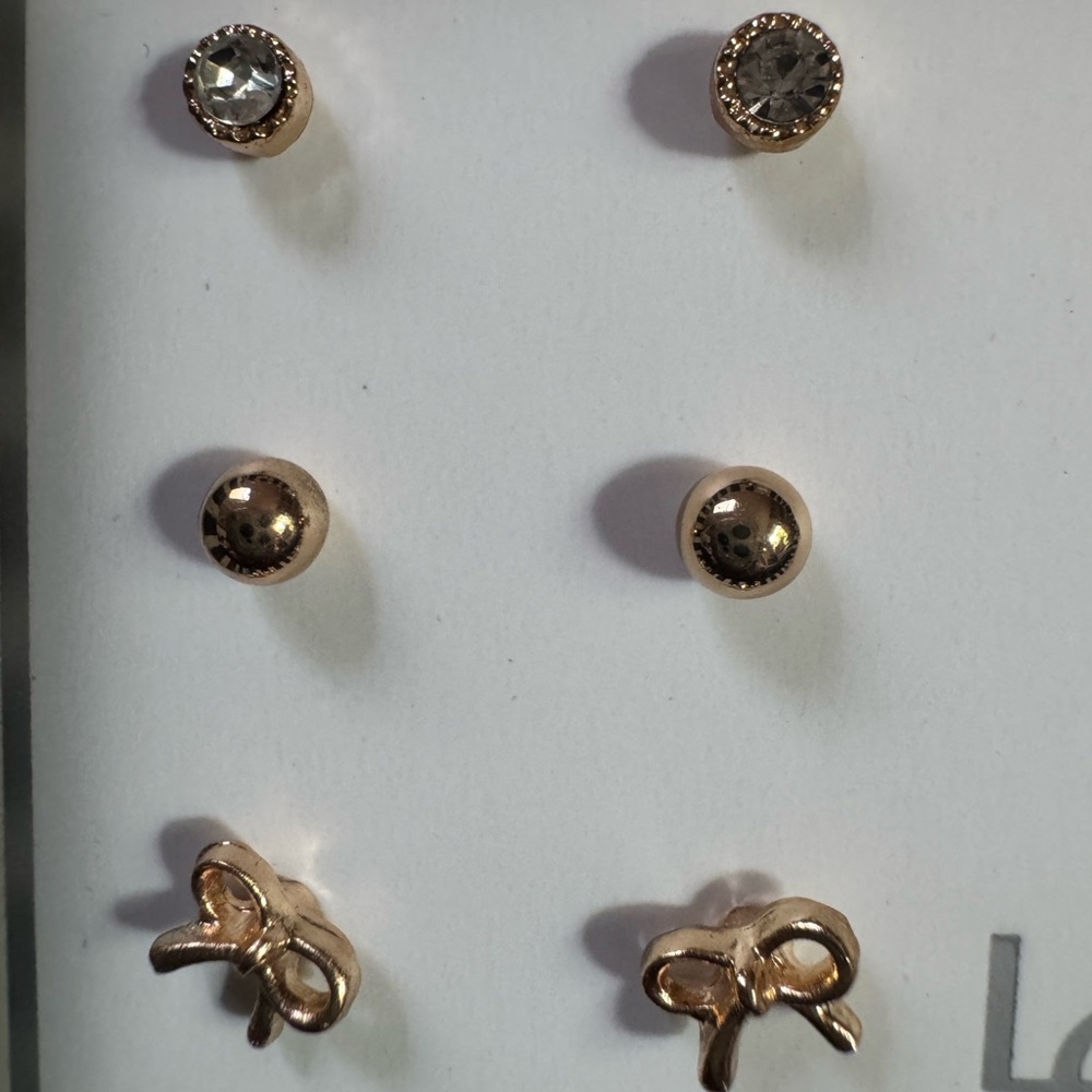 NWT Lori's Gifts LG Gold Earring Set 6 pairs CZ Starfish Bows Hearts Posts - Picture 5 of 10
